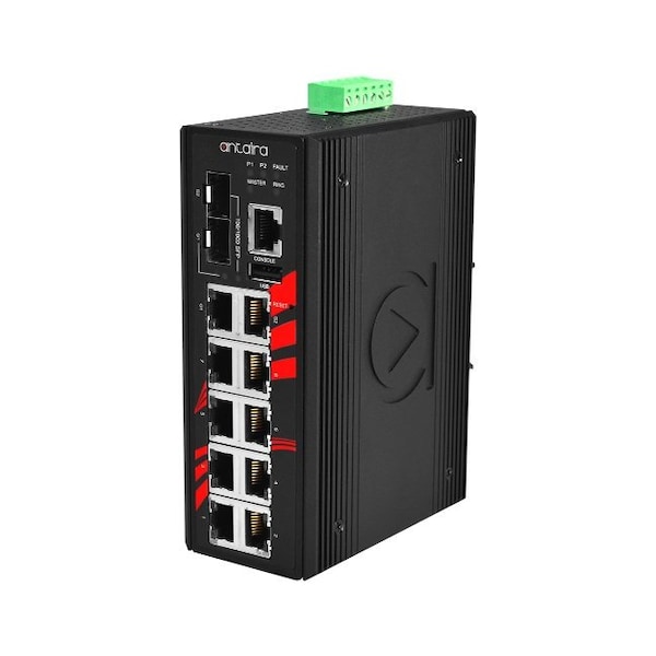 12-Port Industrial PoE+ Light Layer 3 Managed Ethernet Switch, w/8-10/100Tx *, 2-10/100/10